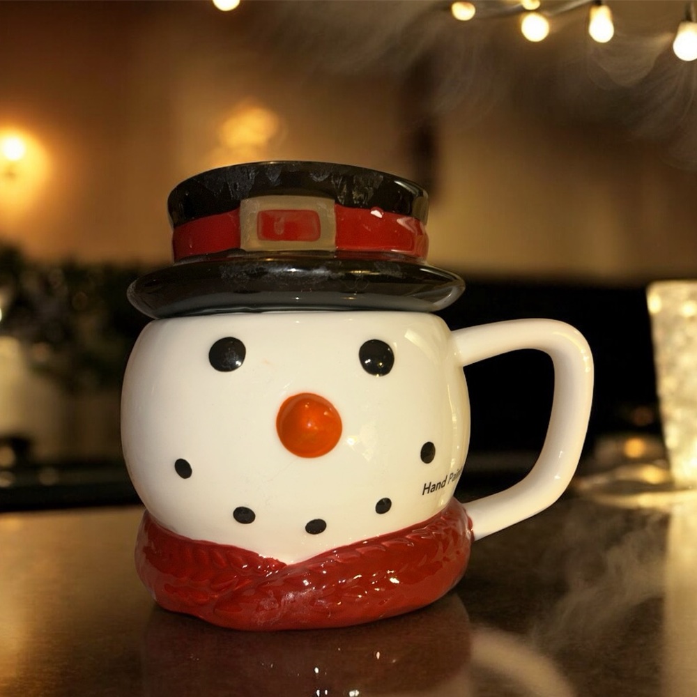Snowman Mug with Black Hat Lid NWOT